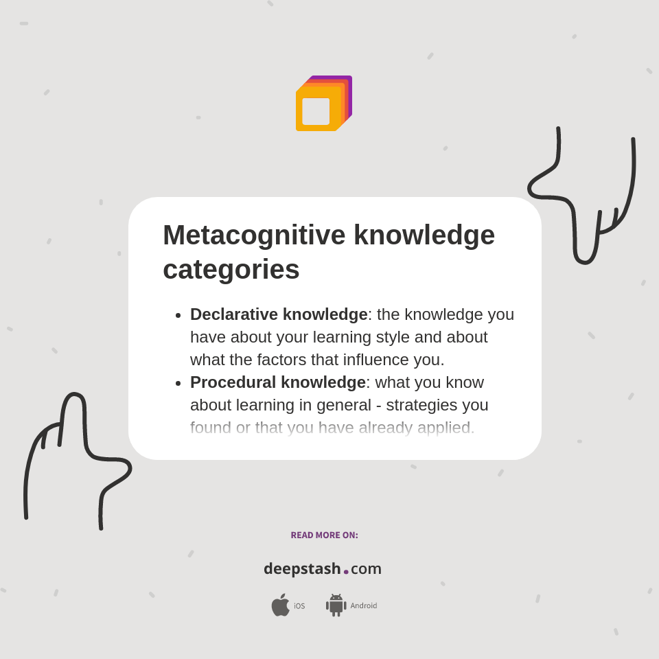 Metacognitive knowledge categories Deepstash